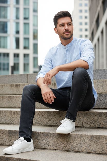 Maglia Henley Hudson azzurro urban