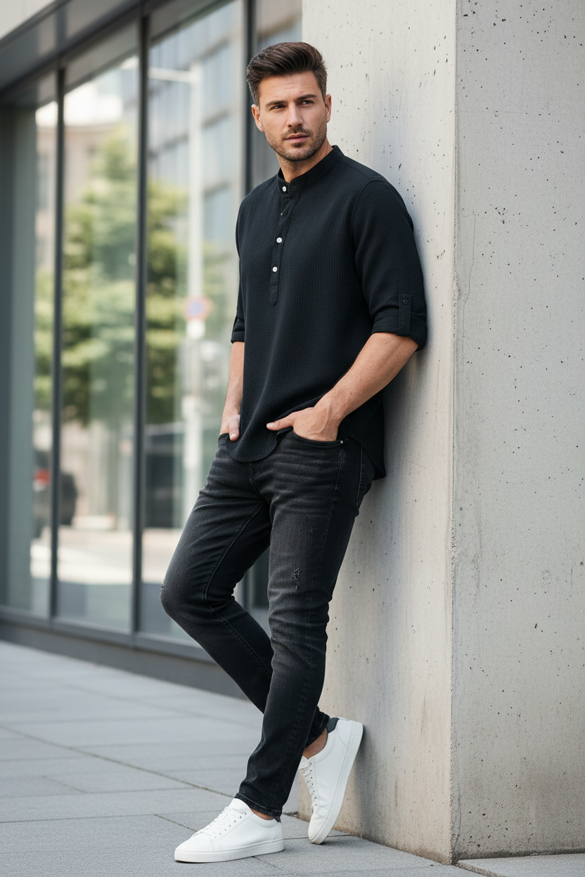 Maglia Henley Hudson nero urban